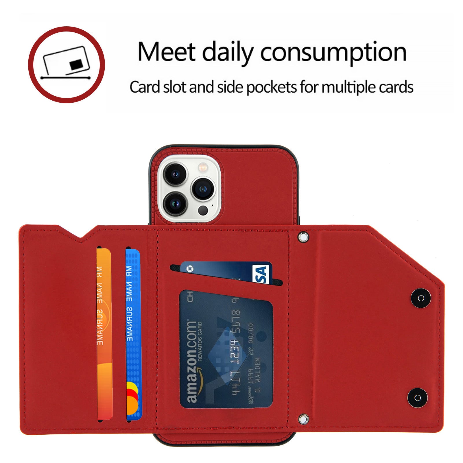 YB Leather Coating Series-2 for iPhone 15 Pro Max Card Holder Phone Case Kickstand Leather Coated TPU Cover with Strap - Red YB Leather Coating Series-2 for iPhone 15 Pro Max Card Holder Phone Case Kickstand Leather Coated TPU Cover with Strap - Red